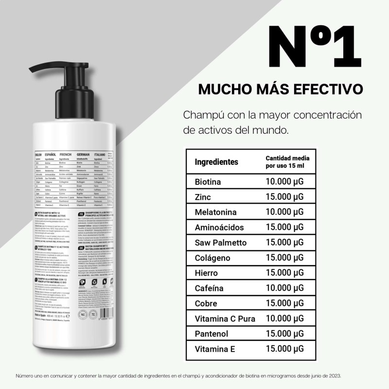 Shampoo Biotina 10000 mcg com 12 Ativos 400ml - 5