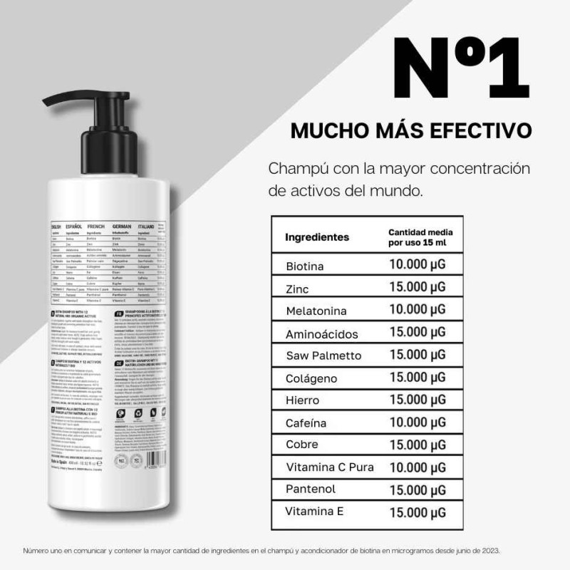 Shampooing à la Biotine pour les Cheveux 10000 mcg + 12 Actifs