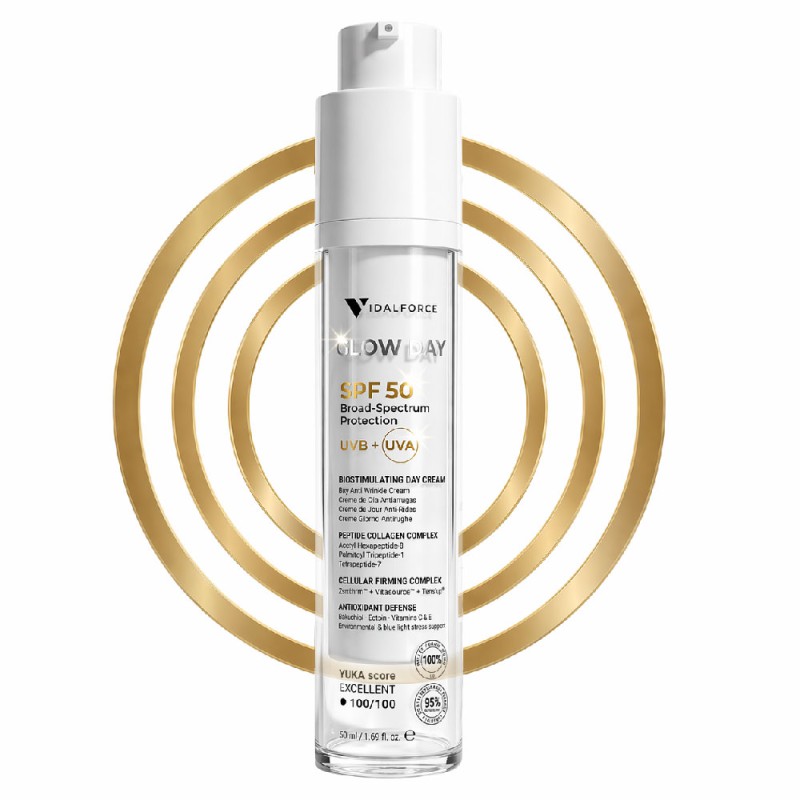 GLOW DAY Crema Solar Facial SPF 50 UVB + UVA Antiedad Bioestmuladora
