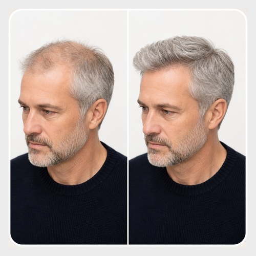 Fibras capilares Vidalforce color blanco antes y después