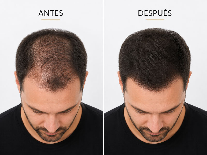 Antes y después de fibras capilares Vidalforce en hombre