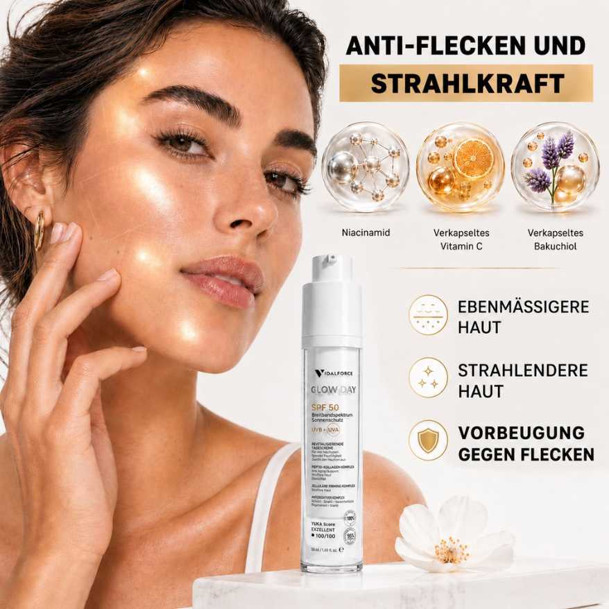 Glow Day gegen Pigmentflecken Ausstrahlung Niacinamid Vitamin C Bakuchiol