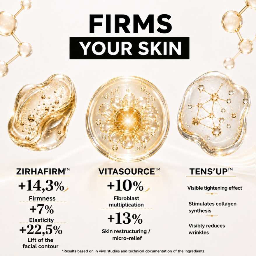 Glow Day 3 firming actives Zirhafirm Vitasource Tens Up