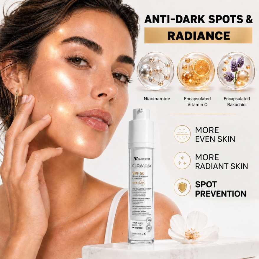 Glow Day dark spots radiance niacinamide vitamin C bakuchiol