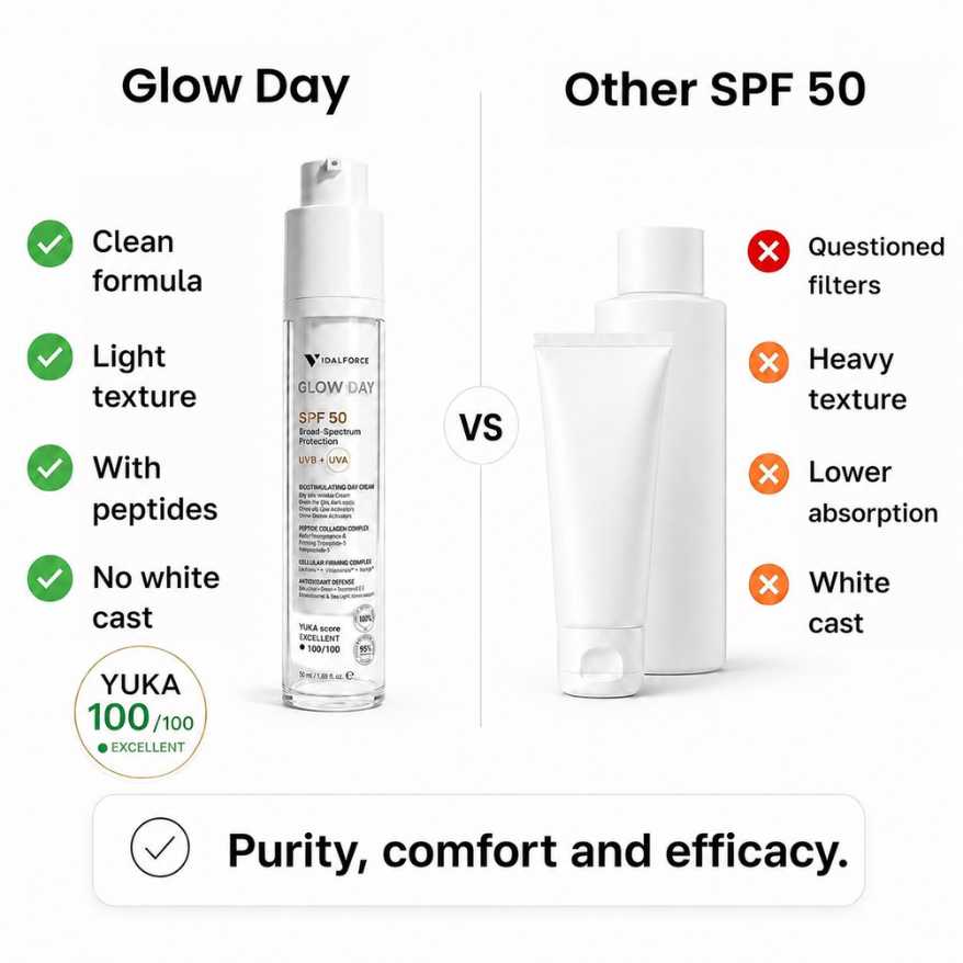 Glow Day comparison against other SPF 50 sunscreens