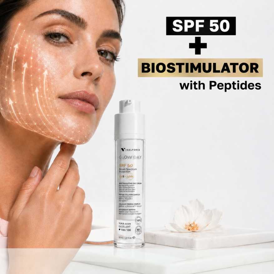 Glow Day SPF 50 biostimulating sun protection with peptides