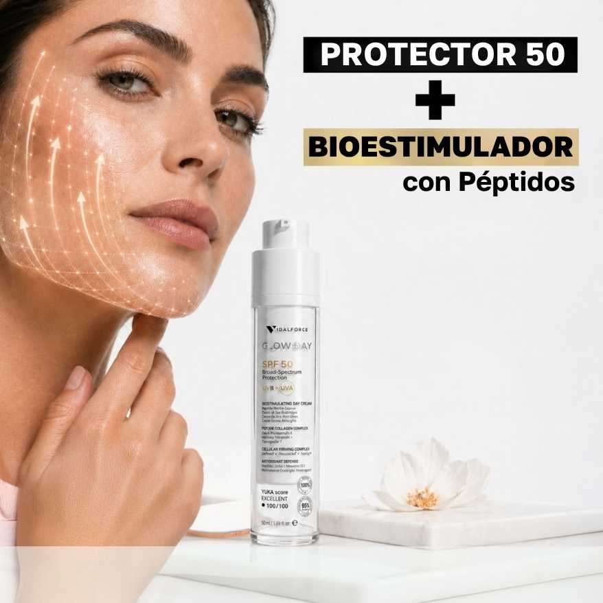Glow Day SPF 50 protección solar bioestimuladora con péptidos