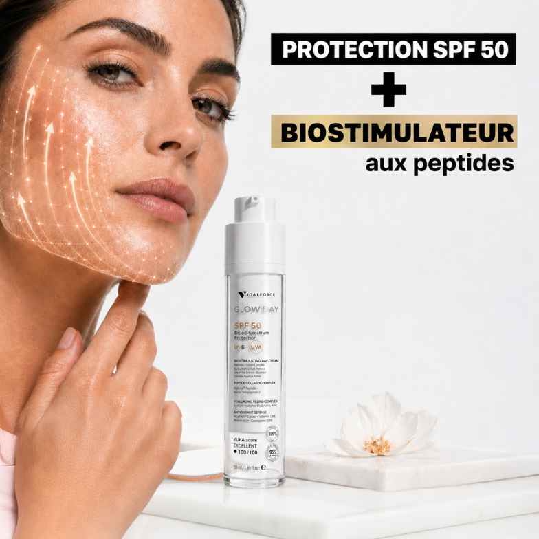 Glow Day SPF 50 protection solaire biostimulante avec peptides