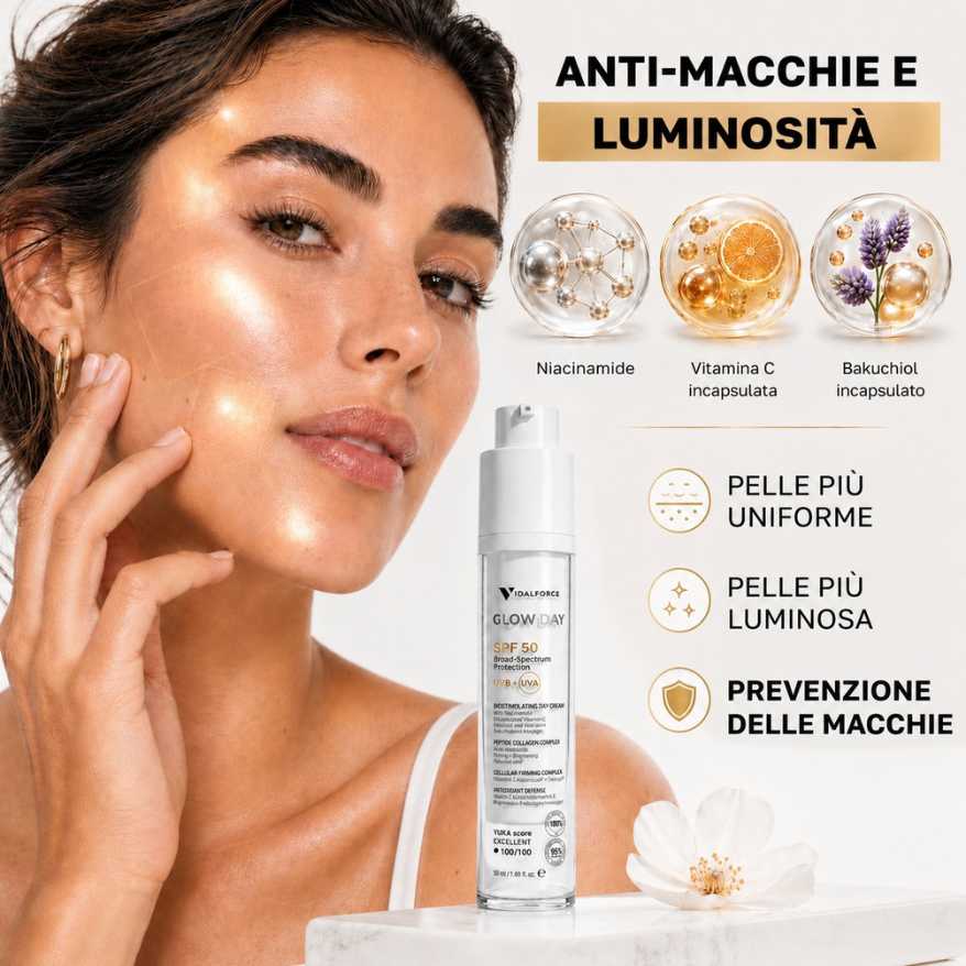 Glow Day antimacchie luminosità niacinamide vitamina C bakuchiol