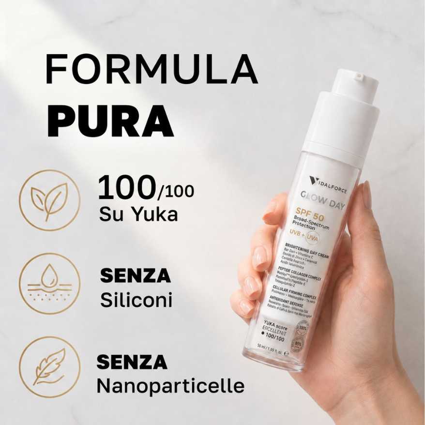 Glow Day formula pura alta protezione massima purezza senza siliconi senza nanoparticelle