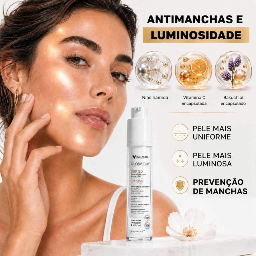 Glow Day antimanchas luminosidade niacinamida vitamina C bakuchiol