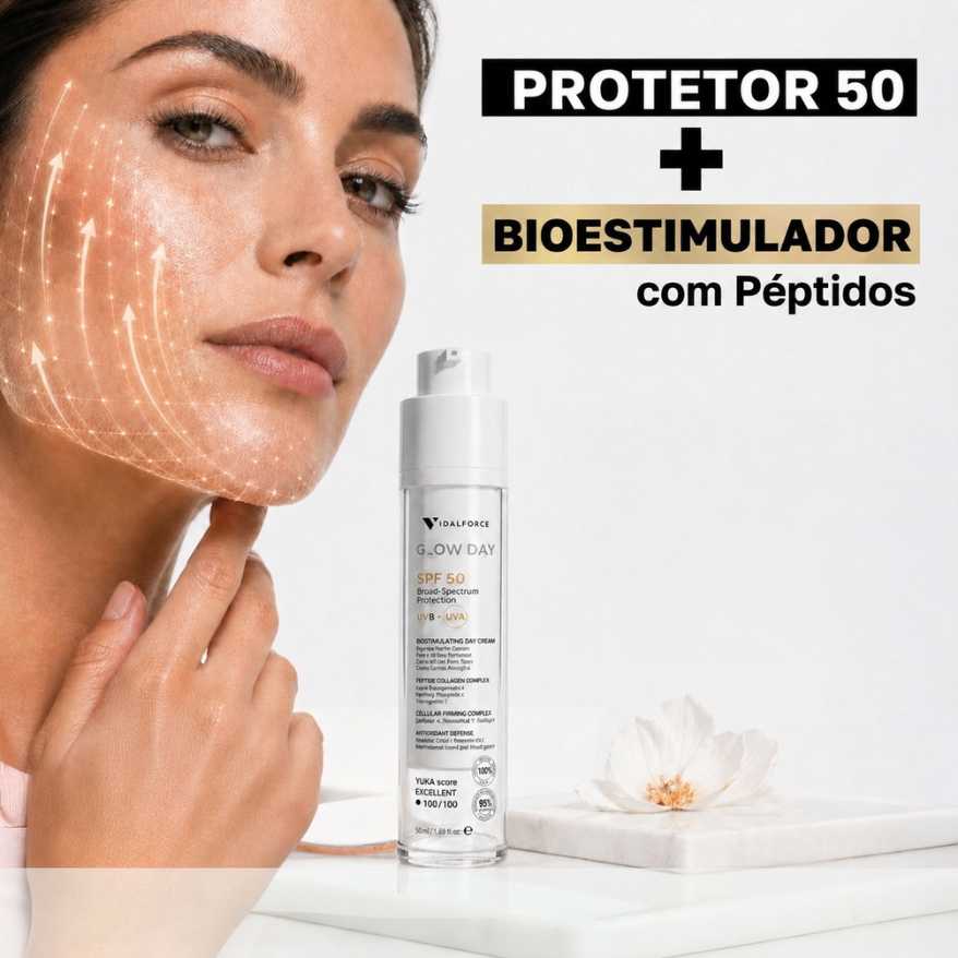 Glow Day SPF 50 proteção solar bioestimuladora com peptídeos